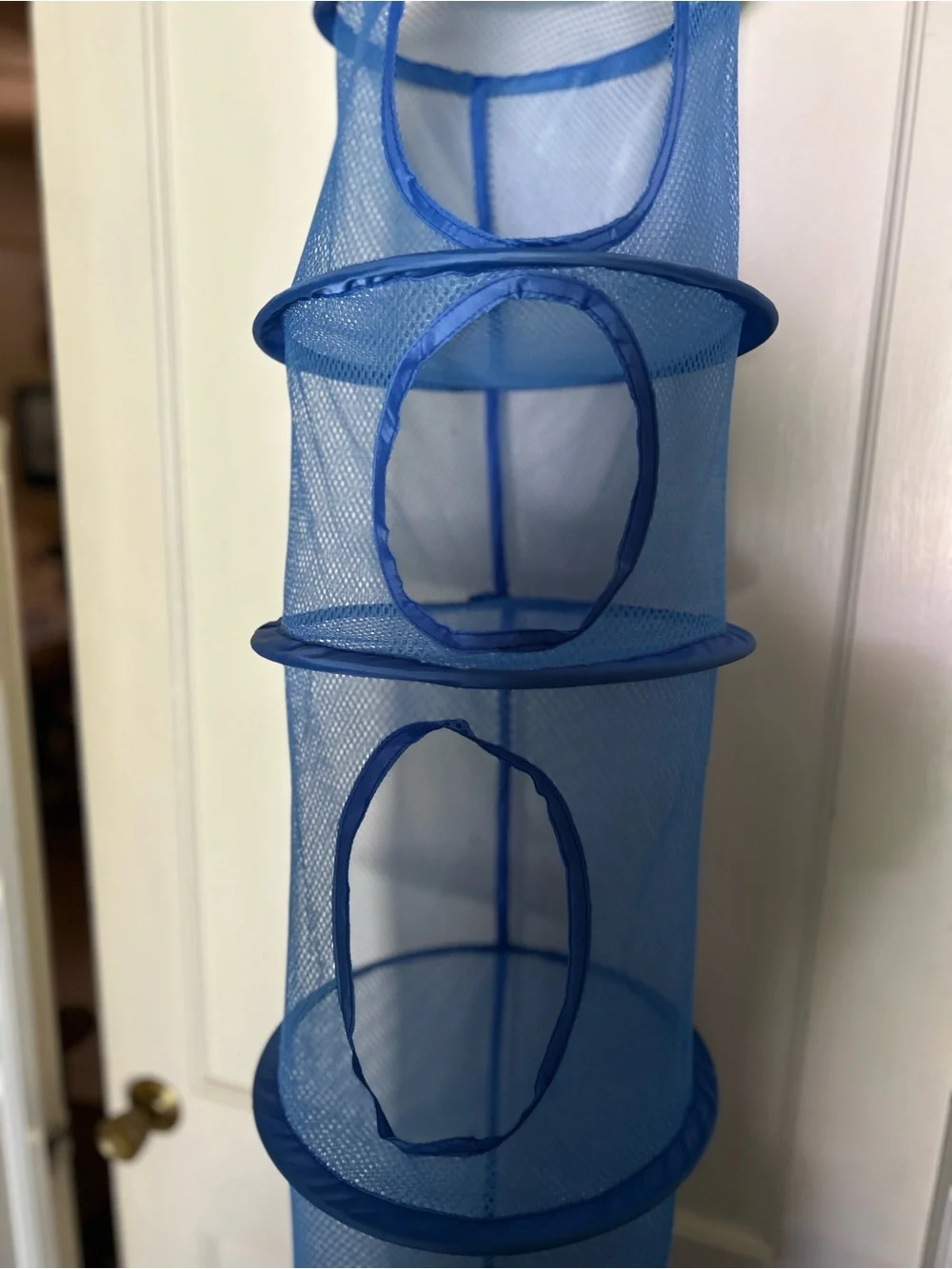 Blue Hanging Mesh Closet Organizer - Home Storage & Organization-hook/eye on rod